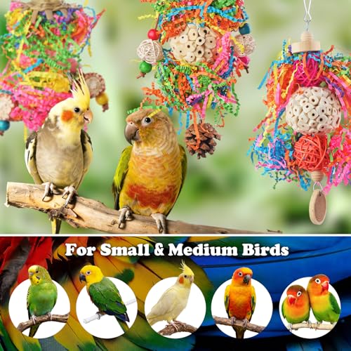 Bird Toys, Parakeet Foraging Toy, Hanging Chewing Toy, Bird Cage Accessories – Suitable for Cockatiels, Budgies, Lovebirds, Conures and Other Small Parrots - color: 3 pieces sola