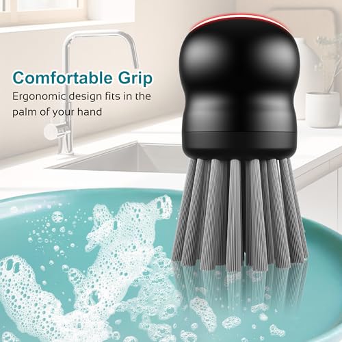 Mini Dish Brush for Cleaning Chicken Shredder, Long Bristles, 1Pack, Black | Palm Brush Dish Scrubber with Ergonomic Grip, Long-lasting Nylon Bristles, Kitchen Brush for Washing Dishes, Pans, Pots, Sink - color: Black