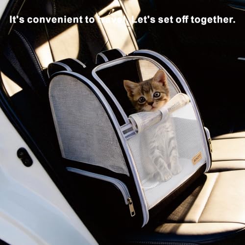 Cat Carrier Backpack, Dog Backpack, Ventilate Pet Cats Puppy Dogs Birds Bunny Backpack for Travel Indoor Outdoor Use(Black)