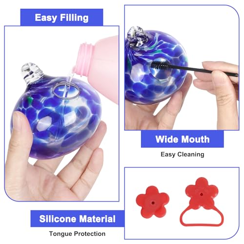 Pozfun Set of 2 Hummingbird Feeders for Outdoors Hanging,Hand-Blown Glass Hummingbird Feeder with Silicone Feeding Perch,Never Leak,Gardening Gifts for Woman Man(Red) - color: Dark Blue