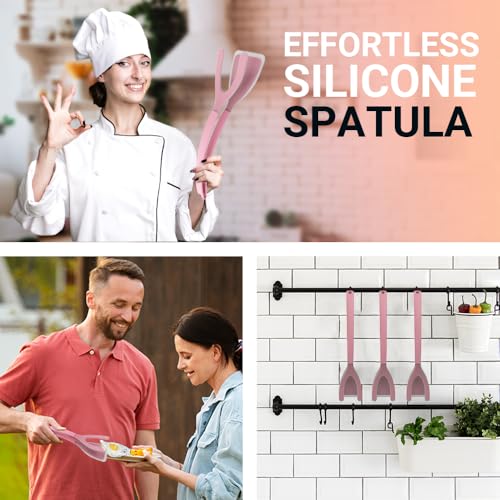 Silicone Egg Flipper Spatula Tongs (Set of 1) – Non-Stick 2-in-1 Grip & Flip Kitchen Tongs for Pancakes, Fish, Eggs, and More – Heat Resistant Cooking Tool (Pink) - color: Pink