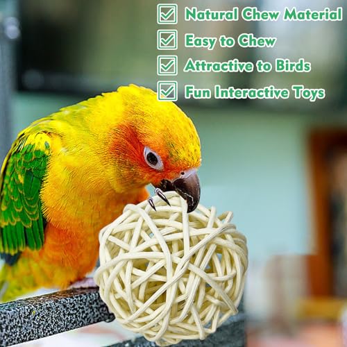 Tfwadmx 10 Pcs Willow Ball, Bird Foraging Toys Natural Bird Toys Chew Small Animal Chew Toy Activity for Parrot Macaw Hamster Guinea Pig Rat Parakeet Cockatiels Conure Finch Budgerigar Lovebird - size: 1.9 In