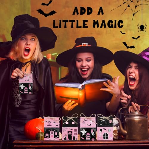 Zhanmai 48 Pcs Pink Halloween Treat Boxes Mini Black Castle House Candy Pink Box Small Halloween Paperboard Gift Container for Holiday Party Treat Cookie Goodie Snack Gift Packaging - style: Pink Halloween