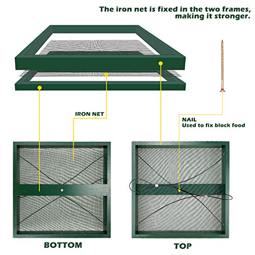 Bird Feeder Hanging Tray, Wooden Platform Hummingbird Feeder Hanging Tray Mesh Seed Platform for Garden Yard Outside Decoration Attracting Wild Birds (Green-2pk) - color: Green