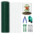 16in x 40ft PVC Coated Chicken Wire Mesh Fence | Garden Barrier Cloche & Tree Trunk Guards Kit with 100 Zip Ties, 30 U-Stakes, Gloves & Pliers for Outdoor Plant Protection - size: 40Ft x 16In