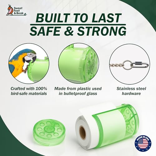 Sweet Feet and Beak Shred Master, Large, 4" Plastic Bird Shredding Toy | Pull & Shred Paper Roll, Durable Bird-Proof Design, Treat Fillable, Quick Link Hanger, Bird Training Toys for Parrots, Macaws - size: Large