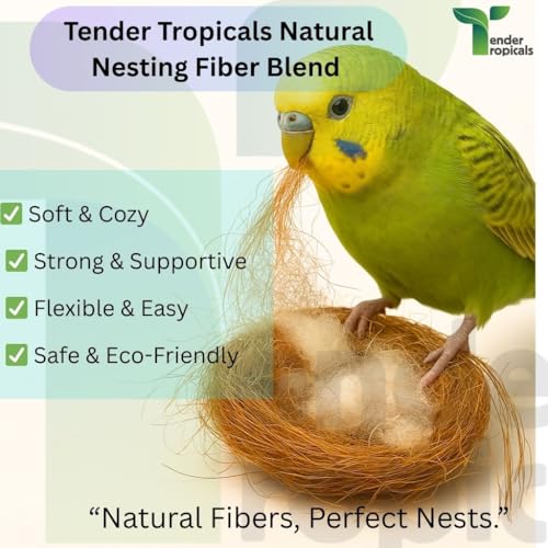 Natural Bird Nesting Material 2.1 oz – Coconut Fiber, Kapok Cotton & Palmyra Fiber Blend for Wild Birds, Finches, Canaries, Parrots, Hamsters & Small Pets, Nesting Bedding