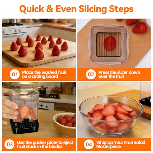 Fruit Slicer Cup for Strawberry, Banana, Hard-Boiled Egg - Detachable Cutter with Push Plate - 304 Stainless Steel Blade - Rapid & Safe Slicing Kitchen Gadget for Quick Meal Prep (Black) - color: Black