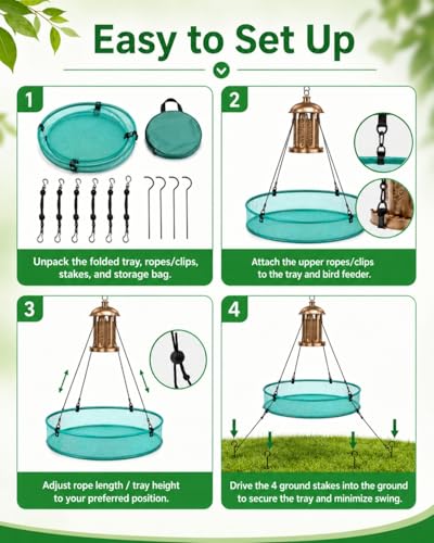 Bird Seed Catcher Tray for Outdoor Hanging Feeders, 21" Upgraded Anti-Flip Feeder Tray with 4" Deep Windproof Platform, Stable Design to Catch Dropped Seeds, Fits Most Bird Feeders(Green) - size: 21 Inch - 1 Pack