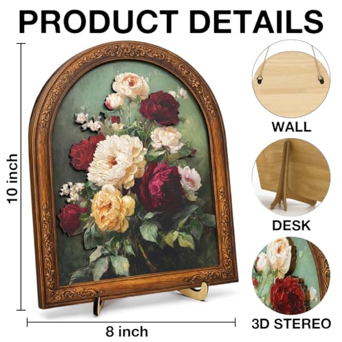 Vintage Floral Wall Art Sign for Farmhouse Decor, Classic Flower Bouquet Wall Decor, 8x10 Inch - color: Floral-1