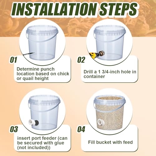 Teenyyou 20 Pack Quail Feeders No Waste Chicken Feeder Port DIY Chick Feed Saver Quail Supplies for Coturnix Small Poultry Farm Bucket Bin Container (1.5 Inch,White) - color: White, size: 1.5 Inch