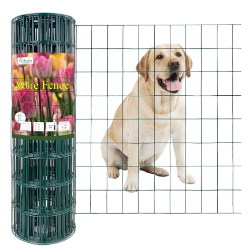 Green PVC Coated Welded Wire Fence 24" x 50' Roll, 2"x3" Mesh, 16 Gauge | Vinyl Coated Garden Fencing, Yard & Pet Barrier, Chicken Wire Fencing, Dog Enclosure Mesh, Vegetable Plant Protector - color: Green, size: 2''x3'' 16GA 24''x50'