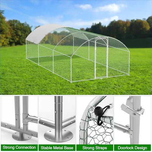 Garvee Metal Chicken Run, 9.8 x 19.7 x 6.6 Ft Metal Chicken Coop for Yard with Waterproof and Anti-Ultraviolet Cover, Dome Roof Walk in Chicken House, Poultry Cage for Hen, Duck and Rabbit - size: 118.1"L x 236.2"W x 78.7"H