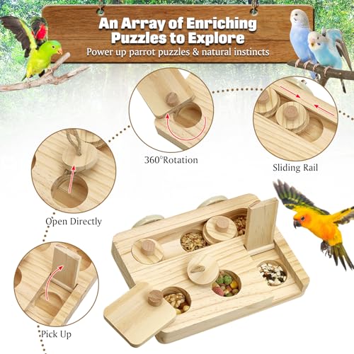 BNOSDM Wooden Bird Foraging Puzzle Toys for Parakeets, Interactive Parrot Enrichment Toys for Training & Chewing, Slow Feeder Cage Accessories for Cockatiels, Conures, Lovebirds and Other Small Birds - color: 8 Pcs Bird Puzzle Toy
