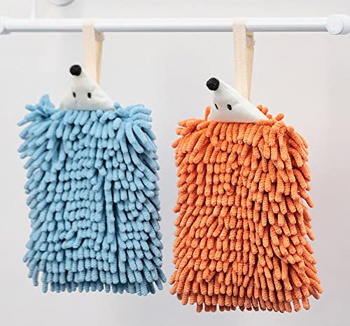 7pcs Soft Chenille Hanging Hand Towels, Quick Dry, Cute Hedgehog Pattern, Bathroom & Kitchen Towels with Hanging Loop, Absorbent, Dustproof - color: Colorful
