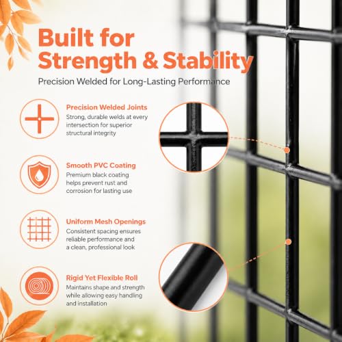 Welded Wire Fence Roll 16GA Black Coated Steel Wire Mesh, Heavy Duty Garden Fencing for Dog Fence, Poultry Enclosure, Vegetable Garden & Flower Border (40 in x 50 ft) - size: 40 in x 50 ft