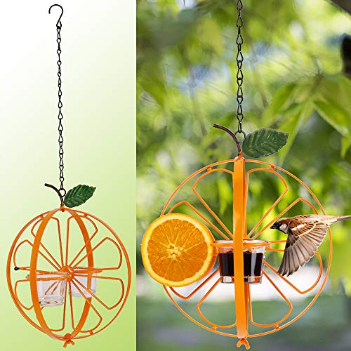 FORUP Oriole Bird Feeder for Outdoors Jelly and Oranges, Orange Fruit Oriole Jelly Bird Feeder, Outdoor Garden Metal Hanging Drinking Grape Jelly Container Hummingbird Feeder