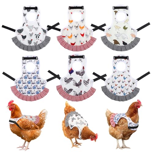 6 Pcs Chicken Saddle for Hens, Chicken Aprons Back Protector | Chickens Vest Jacket Saddles for Hens for Poultry Hen Feather Fixer Supplies (Adjustable Strap, Chicken) - style: Adjustable Velcro, Chicken Theme