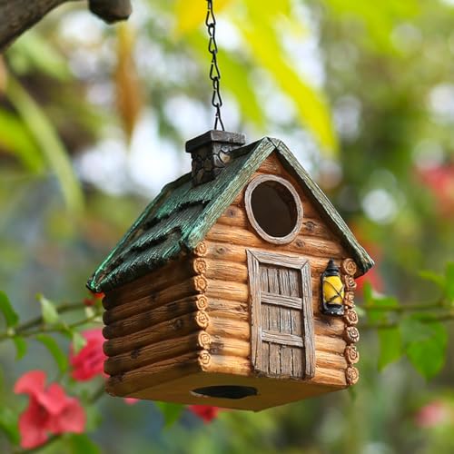 Bird Houses for Outside Outdoor Bird Houses, Hanging Resin Birdhouse for Bluebird, Hummingbird, Sparrow, Wren Finches, Chickadee, Gifts for Bird Lovers,Garden Decorations - color: Wood
