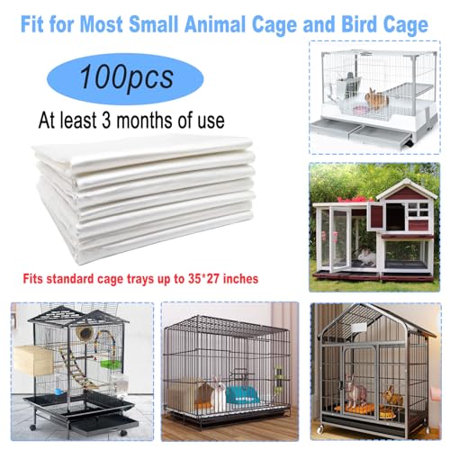 100 Pcs Disposable Rabbit Cage Liner, 35'' X 27'' Large Bunny Cage Tray Liners Clear Plastic Guinea Pig Toilet Film for Bunnies Ferrets Chinchillas Birds Small Animal - Leak Proof & No Mess - size: 100PCS
