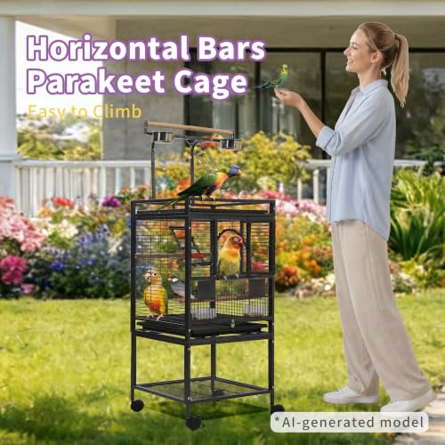 50.8'' Large Parakeet Cage,Small Bird Cage,Cockatiel Cage for Birds,Bird Flight Cages for Parakeets,Bird Travel Cage with Parrot Cage Cover,Toys,PlayTop Detach,Seed Catcher for Canary,Budgie