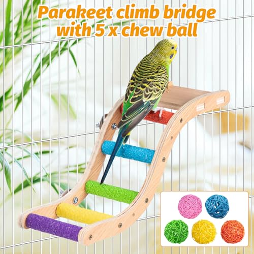 Hamiledyi Nature Wooden Bird Ladder Pet Parrots Climb Bridge Exercise Stands for Parakeet Climbing Chewing Bridge Bird Cage Accessories for Cockatiel Parakeet Lovebirds Budgie (Colorful)