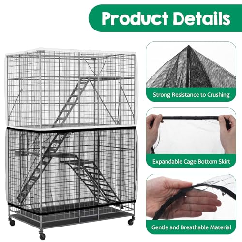2Pcs Bird Cage Seed Catcher, Adjustable White Bird Cage Net Birdcage Cover Skirt Nylon Mesh Netting, Stretchy Birds Cages Guard for Parrot Parakeet Macaw African Any Cages Cover