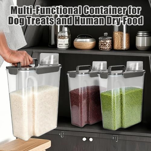 TIOVERY Dog Food Storage Container, 10 Lbs Airtight Pet Food Containers, Cat Food Container Dispenser Bin with Pouring Spout, Portable Handle & Measuring Cup for Dog Treats, Cat Kibble, Bird Feed Grey