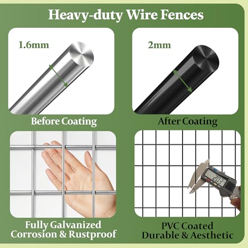 Black PVC Coated Welded Wire Fencing,2"x3" 16 Gauge,48inch H x 100ft L Garden Wire Fence Roll,2/3/4/5/6ft Tall x 50/100 ft Long Hardware Cloth Metal Mesh for Yard,Farm,Chicken,Dog,Vegetable Protection - color: Black, size: 2"x3" 48inx100ft