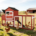 GUTINNEEN Large Chicken Coop with Run for 4-6 Chickens, Mobile Chicken Coop with Wheels & Handle, Outdoor Wooden Hen House with Nesting Box, Removable Tray, Waterproof Roof, Poultry Cage-Red - size: 82.4"L x 25.8"W x 44.1"H-Red