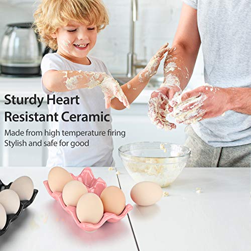 Ceramic Egg Tray Holder, Pink, 6 Cup - color: Pink