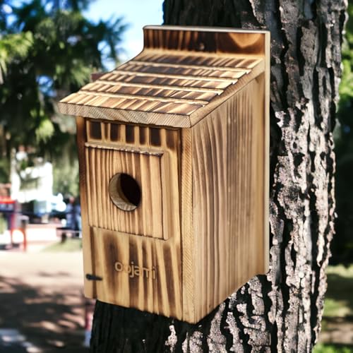 Bird Houses for Outside, Wooden Hanging Birdhouse with Easy Clean, Brown | Nesting Box for Small Wild Birds, Weather-Resistant Backyard Garden Decor, Decorative Outdoor Bird Nest by Oojami
