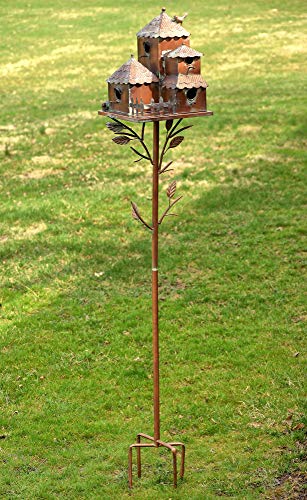 Large Copper Colored Multi-Birdhouse Stakes, Room for 4 Bird Families in Each (Cube Homes with Pyramid Roofs) - style: Cube Homes with Pyramid Roofs