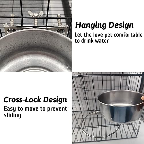 Hamiledyi 2 Pcs Dog Crate Bowl Stainless Steel Puppy Bowls Durable Spill-Proof Pet Water Bowl Hanging Water/Food Metal Bowls for Puppy Medium-Sized Dogs Cats (4.7'' x 2'') - size: XS (19 OZ×2)