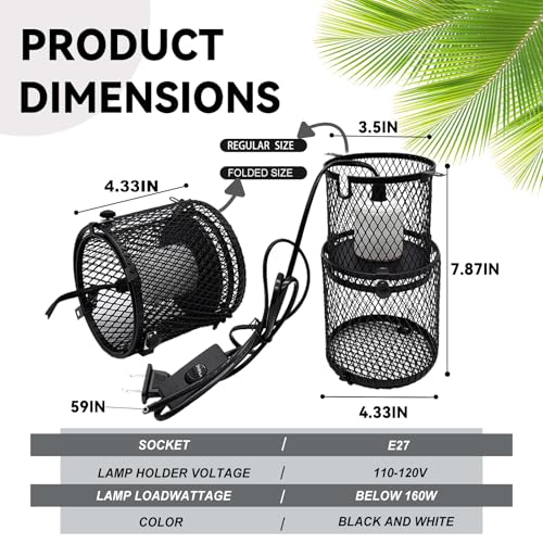 kathson Retractable Reptile Heat Lamp Guard,Reptile Anti-Scald Mesh Cage Protection Lampshades with Thermometers,Ceramic Heat Emitter Lamp Fixture Holder for Snake Lizard Turtle Frog,Without Bulb - size: 1 PCS | Retractable Reptile Heat Lamp Guard