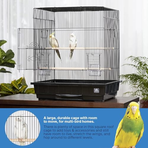 HomeStock Square Roof Bird Cage - Durable Metal Bird Habitat with Spacious Interior White - color: White
