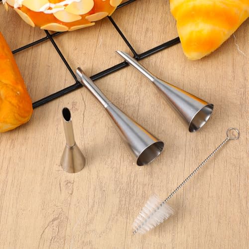 Cream Filling Piping Tip, 3PCS Long Puff Nozzle Tips, for Donuts | with 50 Disposable Pastry Piping Bags, & Injector Tip Cleaning Brush, Cupcakes, Cream Puffs