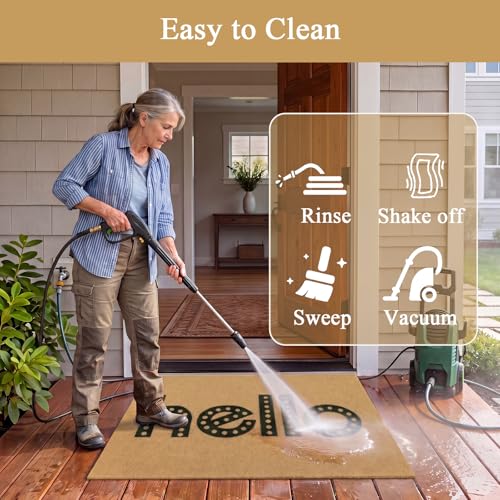 SHACOS 2x3ft Artificial Coir Door Mat, Hello | Non-Slip, Dirt Trapping, Low Pile 0.3", Welcome Doormat, Front Door Porch Entryway Patio Entrance - color: Hello, size: 2x3ft