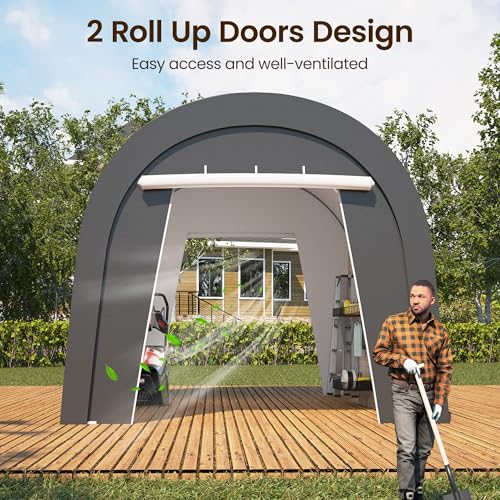 10' x 15' Portable Garage with 6 Heavy Duty Ground Stakes, Car Port | Carport 4 Cloth Bags & 2 Roll Up Doors, All-Weather Car Shelter for UV & Rain, Car Port Canopy Tent for Trucks, Garden, Tools