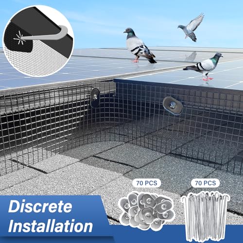 Solar Panel Bird Guard,6inx100ft Critter Guard Kit with 70 Fastener Clip | Roof Protection Net Wire Screen,Rust-Proof Black PVC Coated Galvanized Net Pigeon Mesh for Bird,Animal Control - size: 6x100FT