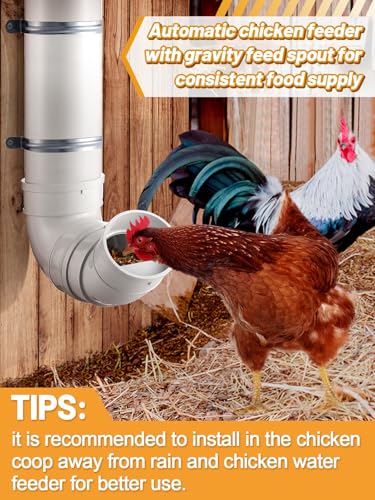 Automatic Chicken Feeder No Waste - 6.6 Pounds Large Capacity Heavy Duty PVC Pipe Hanging Chicken Feeder, Poultry Gravity Feed Port for Chicken Long Feeding - color: White-1 set