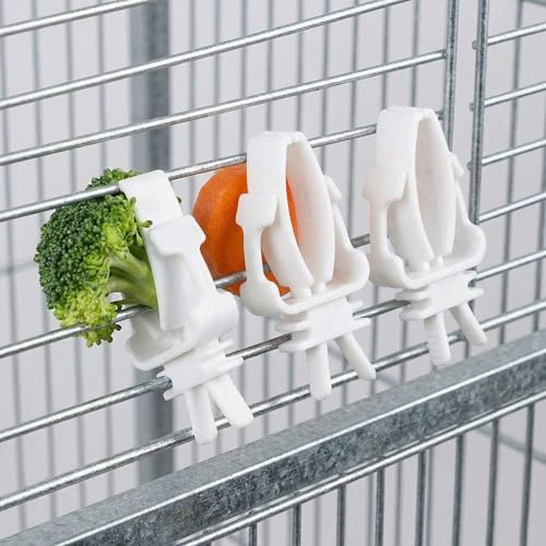 Cage Food Holder, Cuttlefish Bone Feeder Device Clamp Bird Cage Accessories, Millet Holder for Birds Cages, Small Animal Fruit Vegetable Stick(White)