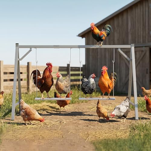 Chicken Perch Swing, Chicken Roosting Bars for 6–8 Chicken, Grey | With 2 swings, Made of Premium Metal with a Sturdy Structure, Indoor & Outdoor Use, Easy to Install and Clean