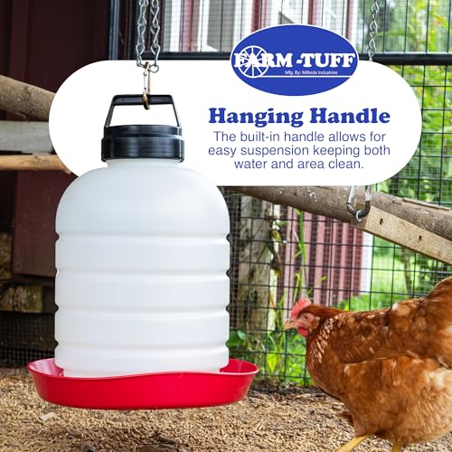 FARM-TUFF Premium 5-Gallon Hanging Chicken Waterer – BPA-Free Plastic, Top-Fill Poultry Fountain for Chickens, Ducks, Turkeys & Game Birds - size: 5G+