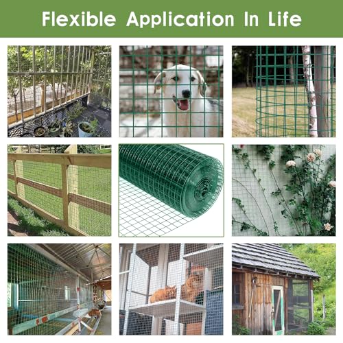 Tongmo 24" x 100' Green Chicken Wire Fencing, 19 Gauge Green Wire Fence, 1"x1" Mesh Size Metal Welded Wire Garden Fence Roll, Poultry Netting for Rabbit/Duck/Chicken