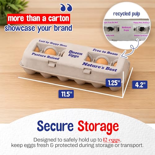 MT Products Custom Printed Egg Cartons Hold Twelve Eggs - Natural Pulp Personalized Egg Container (Pack of 25) - Made in USA - size: Custom Printed
