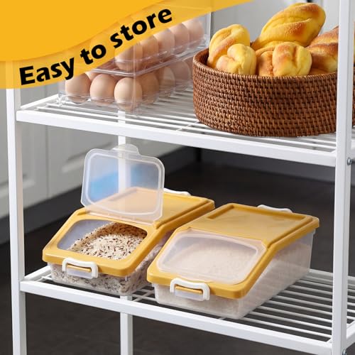 3 Pcs Rice Storage Container 11 lb Airtight Flour Container with Wheels Measuring Cup Clear Pet Food Dog Cat Birds Food Bin Grain Cereal Organizer Box for Dry Baking Supplies(Yellow) - color: Yellow