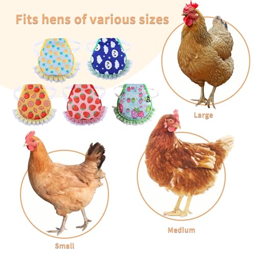 JINGYAN 5-Pcs Pet Chicken Apron Set with Elastic Shoulder Straps-Waterproof Printed Vest Wing Back Protector for Hen PoultryProtection Equipment Accessories