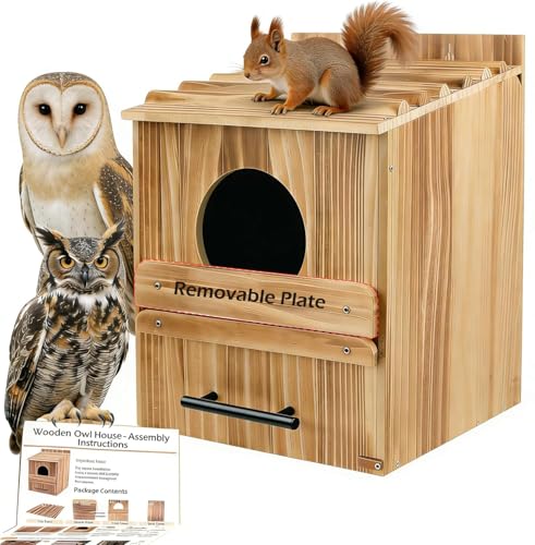Large Owl Houses for Outdoors, 17" x 12.5" x 12.5" Barn Owl Box | Extra Wide Wooden Bird Nesting Box with Removable Entrance Plate - Habitat for Barn, Screech, Boreal, Saw-Whet & Elf Owls