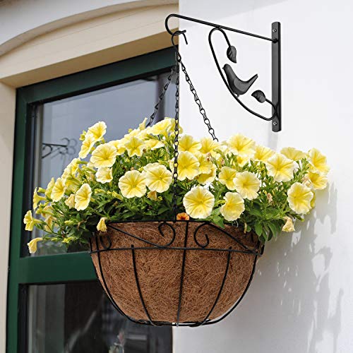 AMAGABELI GARDEN & HOME 4 Pack Hanging Plant Brackets Outdoor 12 inch Metal Fence Wall Plant Hanger Hooks for Hanging Flower Baskets Bird Feeders Lanterns Wind Chimes Rust-Resistant Black - size: 12 Inch, style: 4-Pack Bird 2 Hook